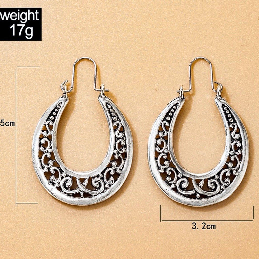 Any 2/$20! Silver Engraved Ear Wire Boho Hoop Earrings - Picture 4 of 6